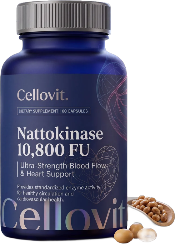 Frasco de Cellovit Nattokinasa 10.800 FU, 60 cápsulas